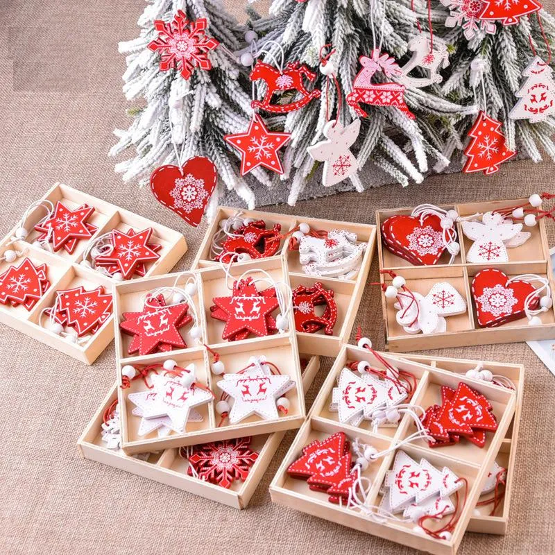 Christmas Wood Diy Hanging Decoration Xmas Tree Snowflake Bell Elk Angell Pattern Ornaments Festival Party Decor Pendant Supplies BH4955 TYJ
