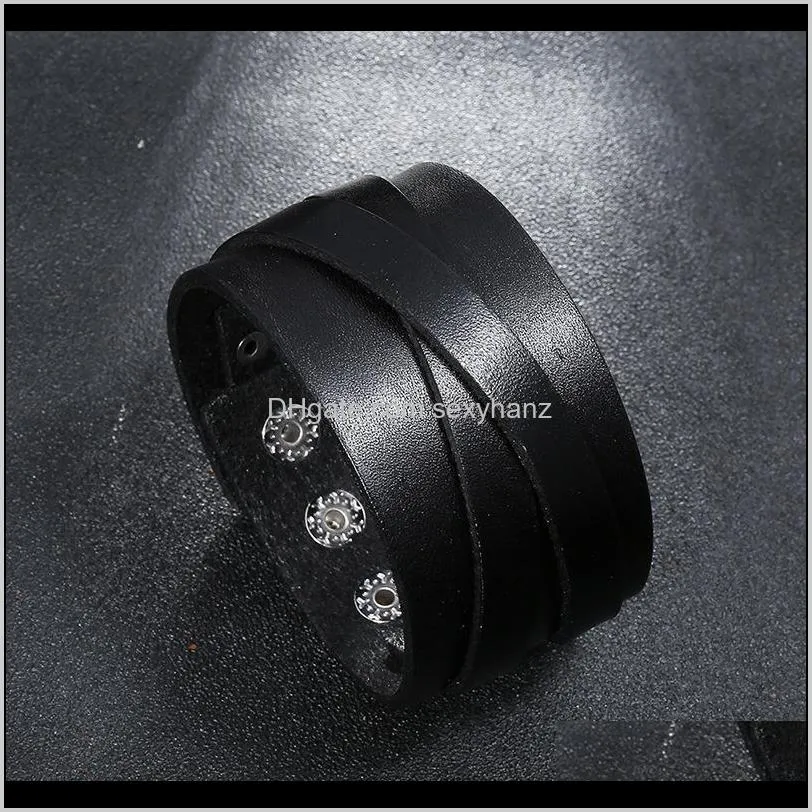 Charm Drop Lieferung 2021 Punk Echtes Leder Armband Für Männer Breite Vintage Wrap Armbänder Weiblich Männlich Trendy Schmuck Acx5Q