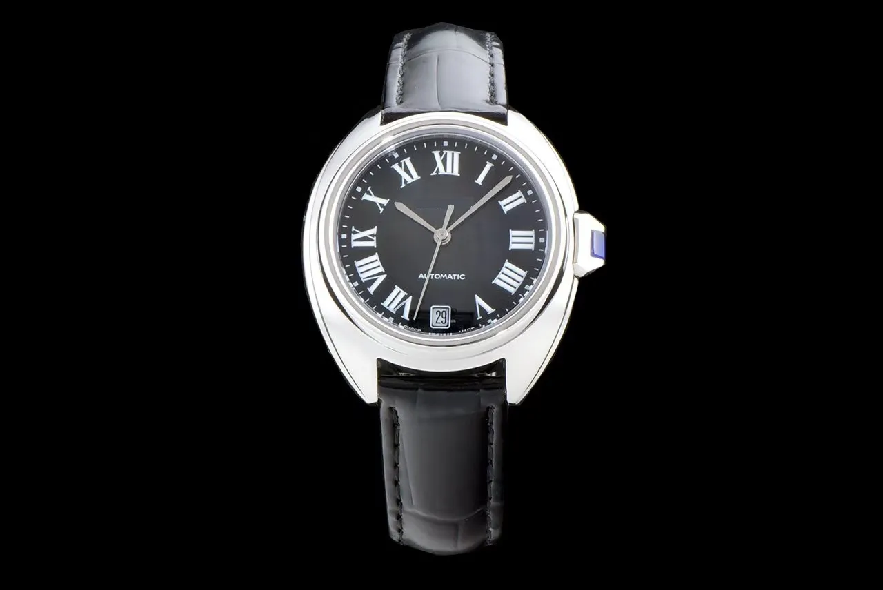 40mm 35 mm男性女性腕時計腕時計恋人腕時計結婚ステンレス鋼高品質本物のレザーストラップ自動運動防水サファイアクリスタル