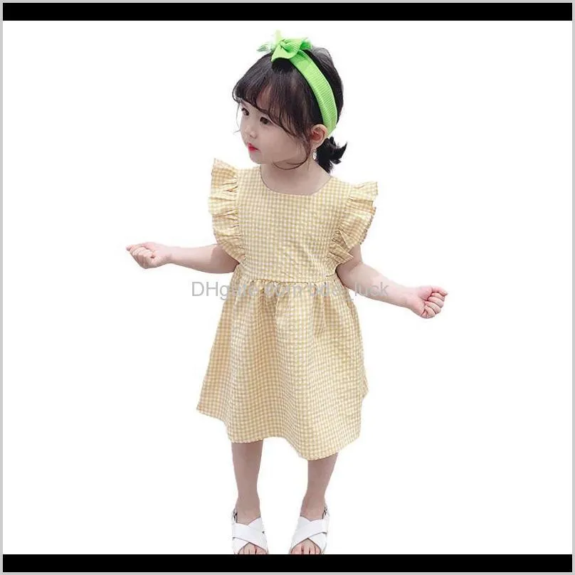 2020 Toddler Infant Children Baby Girl Plaid Dress Summer Sleeveless Backless Ruffle Cuff Princess Clothes Back Button Dresses
