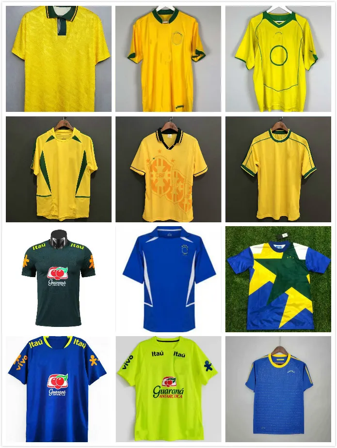 Retro Brasil 1994 1988 1998 2000 2002 2004 2006 Futebol Jerseys 1957 1991 1993 2010 Romario Ronaldinho Rivaldo Kaka 94 98 00 02 06 Camisa de futebol Ronaldo