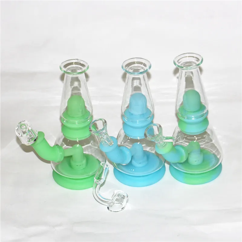 Glow in dark pipe à eau narguilé silicone fumer bong avec bol en verre Dab rig narguilé portable quartz banger dabber outil