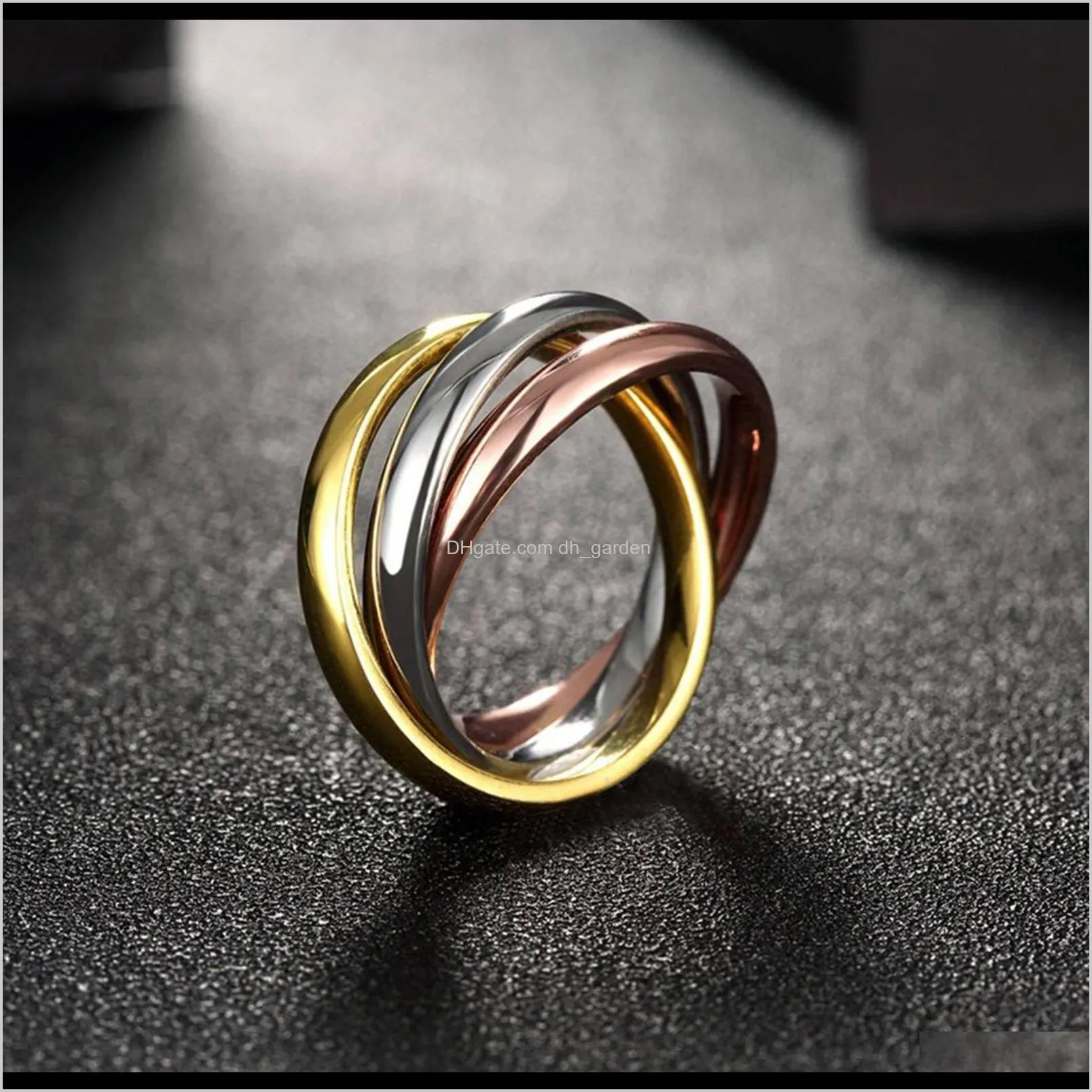 2018 rose gold/silver triple circle 3 in 1 titanium steel triple ring three mix color 3 ring set women wedding engagement ring bands