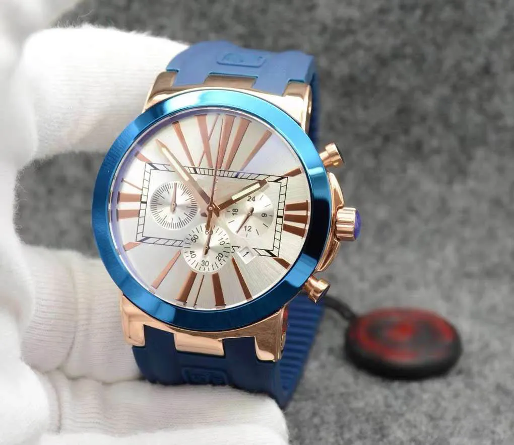 Individual Style Dual Time Exquisit Men Watch Chronograph Quartz Roman Number Markers Outdoor Mens Watches Hammerhead Shark Blue R2286