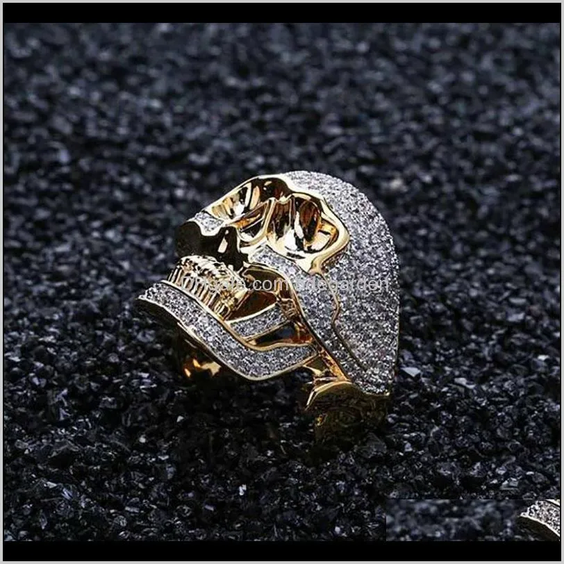 mens 18k yellow gold plated custom skull gold pave cz bling bling ring full simulated diamonds micro pave set stones hip hop rings
