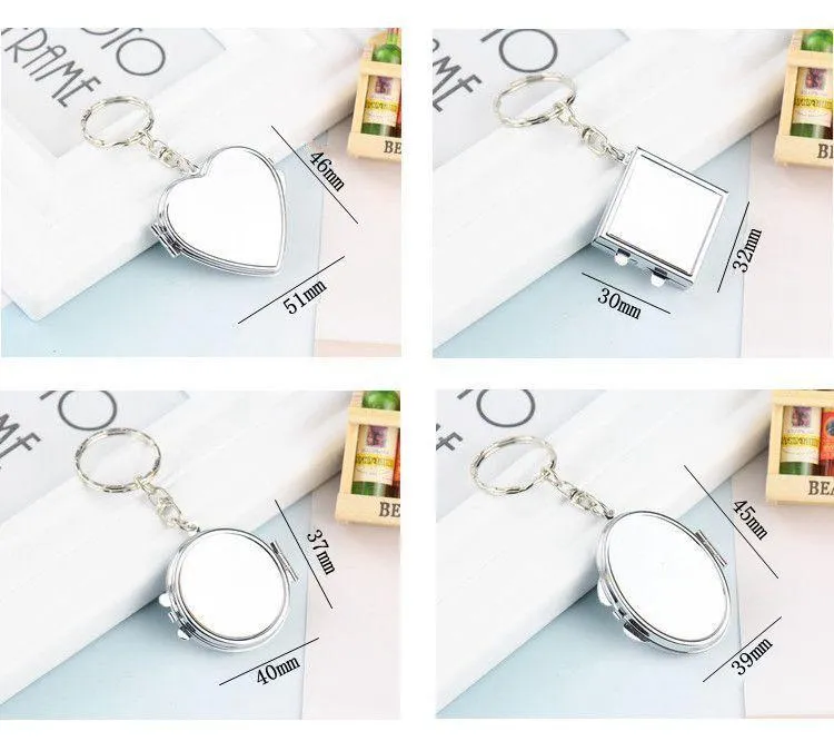 Metal Makeup Mirror with Keychain Party Gifts Heart Circular Square Folding Mirrors Portable Small Mirror