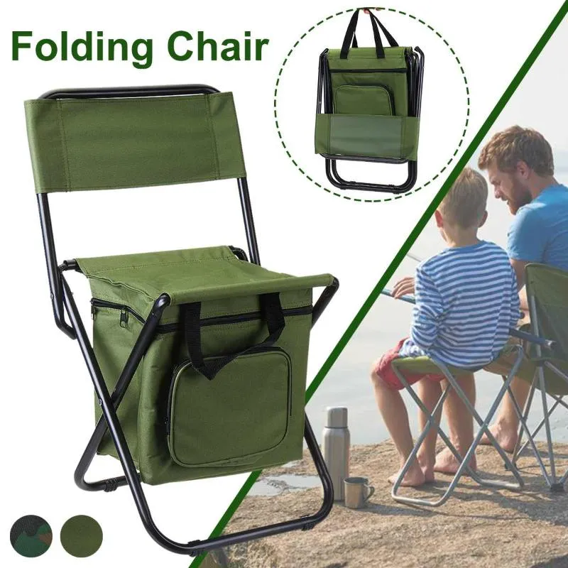 Folding Fishing Chair ryggsäckisolering med kylare Pärna Portable Beach Seat Camping Chairs Stool Accessories2307