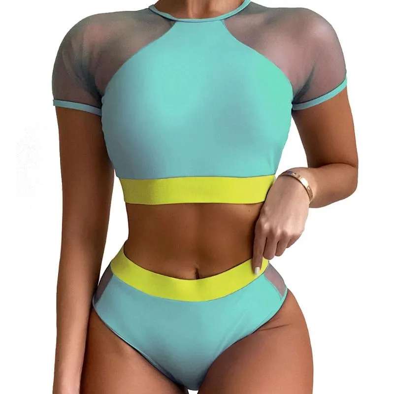 Womens Swimwear Q1QA Women Summer Sexy Bikini Set Contrast Mesh