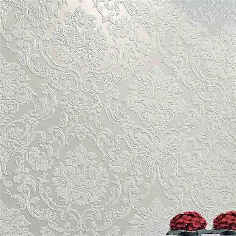 Luxury White Damask 3d Stereoscopic Embossed Wallpaper non woven Wall Paper Roll Bedroom Living Room Wall Cover Blue Cream Pink 210722