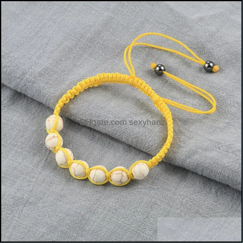 Yellow Rope Bracelet Handwoven Braided Thread Chakra Natural Stone Beads Bracelets For Women Men Adjustable Knot Jewelry Present Beaded,