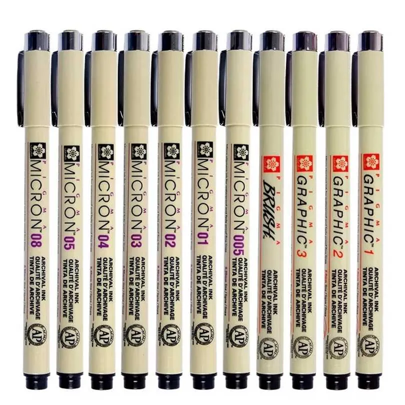 8/9 / 12PCS Micron Art Markers Pennor för ritning Vattentät Nål Hook Line Sketch Borste Pen Stationery Supplies 211104