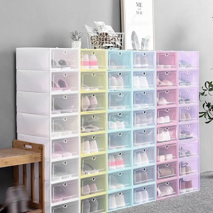 30 pièces boîtes à chaussures ensemble multicolore pliable rangement de chaussures en plastique clair maison étagère à chaussures organisateur pile boîte d'affichage boîtes de rangement CG001