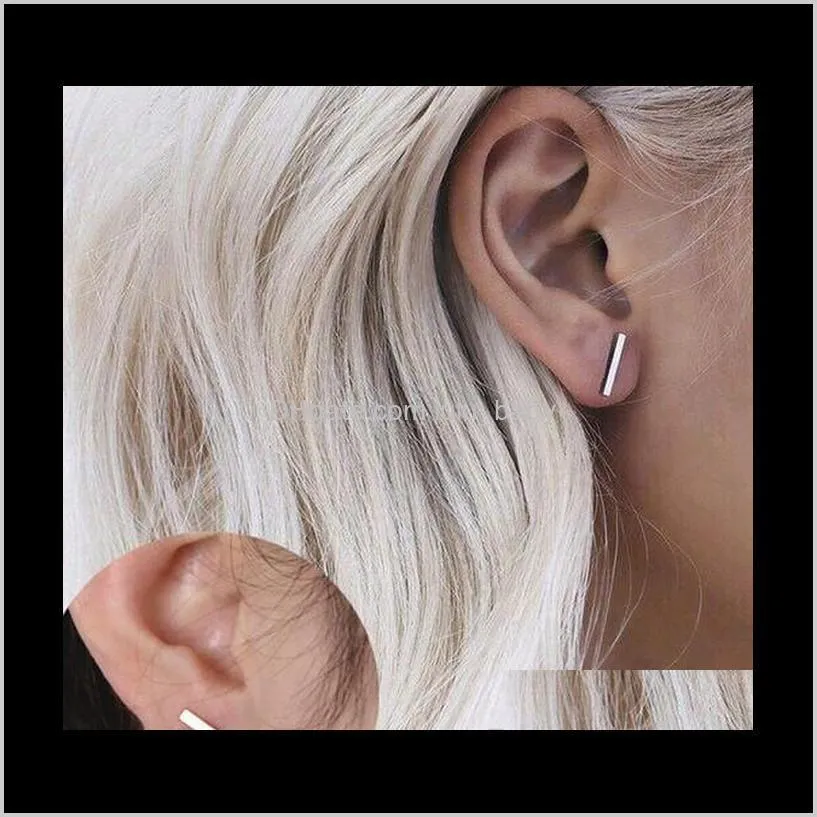Jewelry Girls Tiny Bar Stylish Punk Upated Design Black Sier Gold Plated Cute Stud Earrings Drop Delivery 2021 Zbq9D