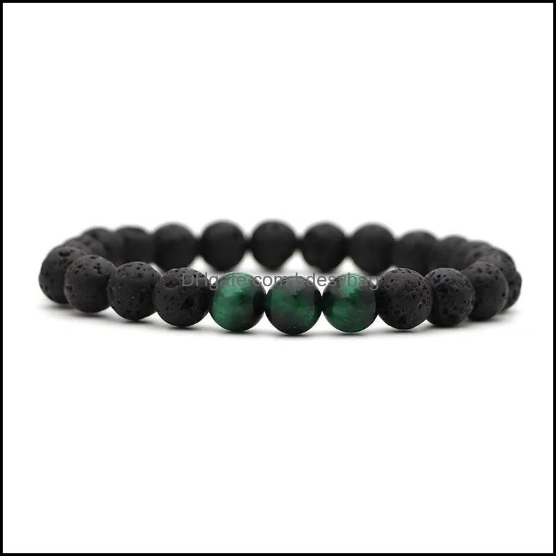 Beaded, Strands 8MM Green Tiger`s Eye Stone Black Lava  Oil Diffuser Bracelet Balance Yoga Pulseira Feminina Buddha Jewelry