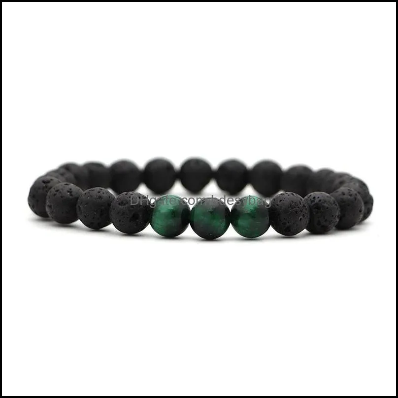 Beaded, Strands 8MM Green Tiger`s Eye Stone Black Lava Essential Oil Diffuser Bracelet Balance Yoga Pulseira Feminina Buddha Jewelry