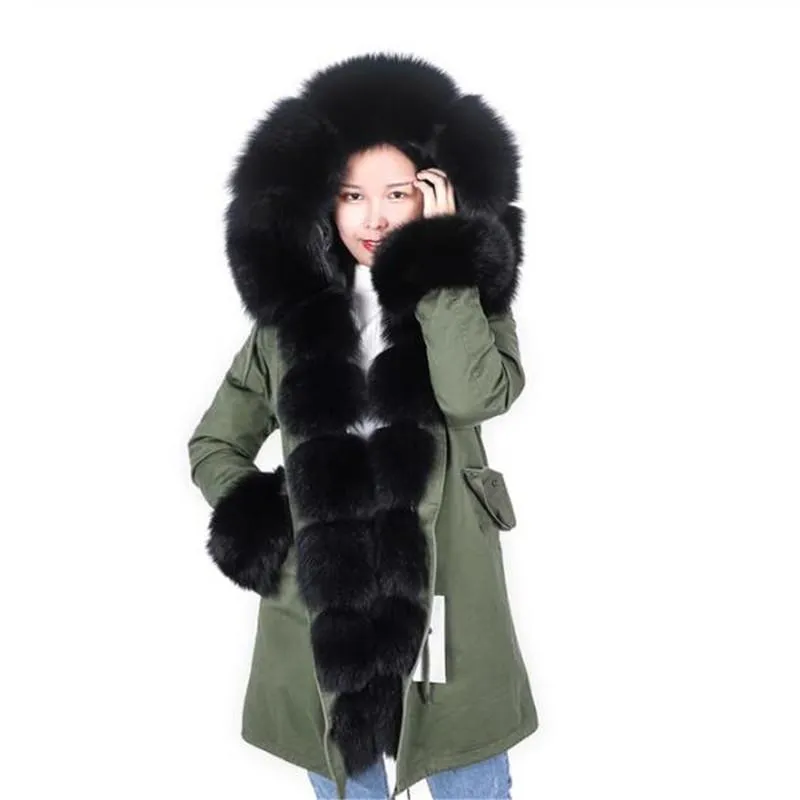 Manteau d'hiver en fausse fourrure pour femme, Parka détachable avec col naturel véritable, ample et longue Section, à la mode, 2021