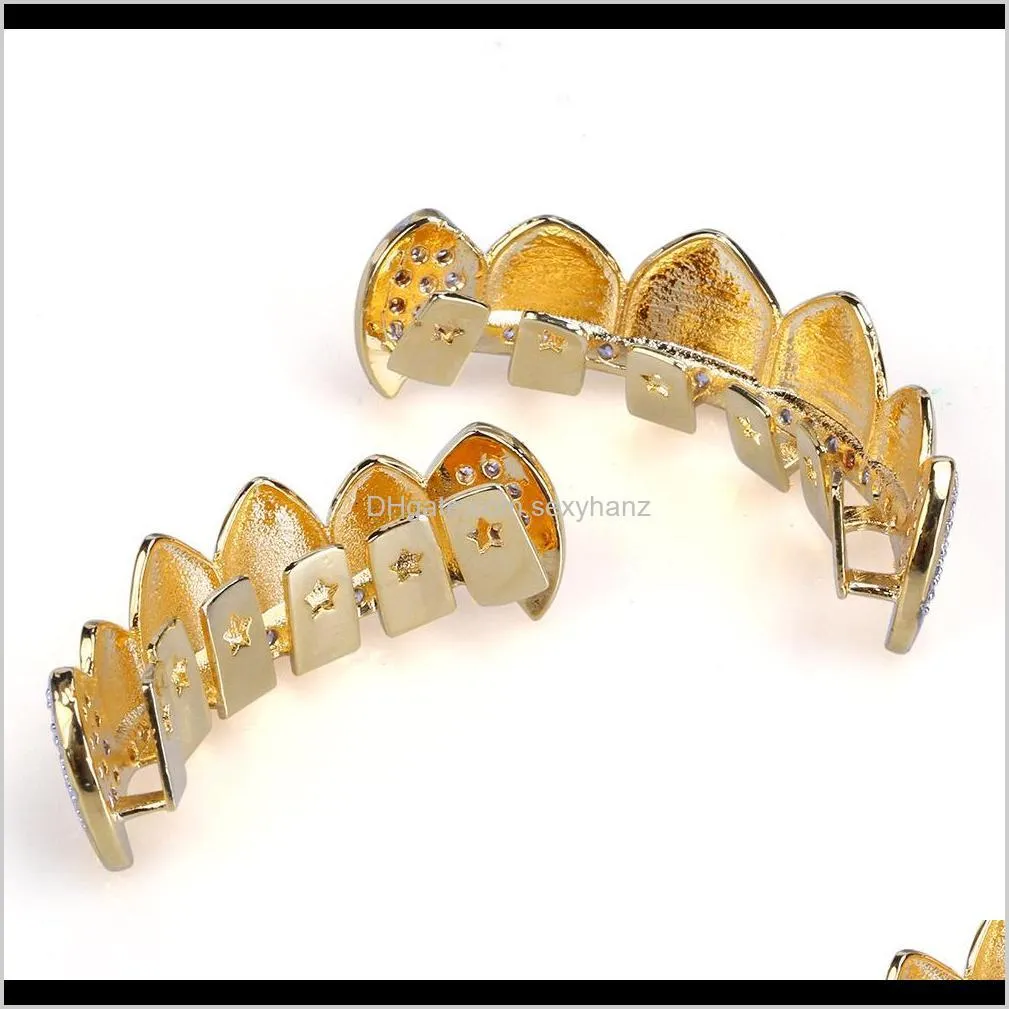 new european and american dental braces 18k authentic gold electroplated tooth cover micro-zircon caninetooth sleeve