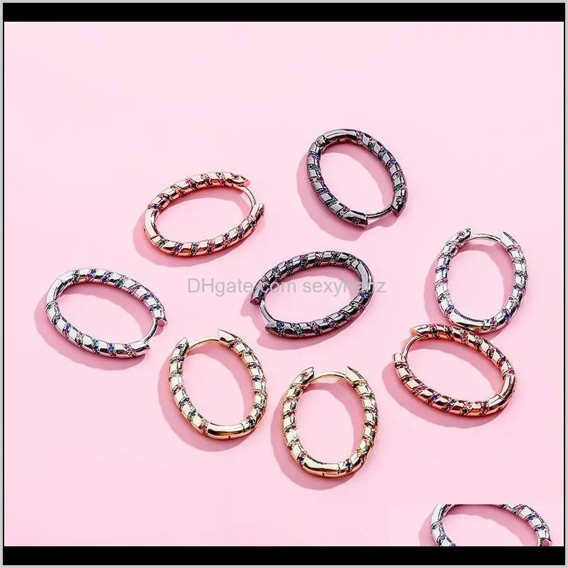 best selling copper gold silver plated multi-color available cz oval shape diamond huggie hoop earrings