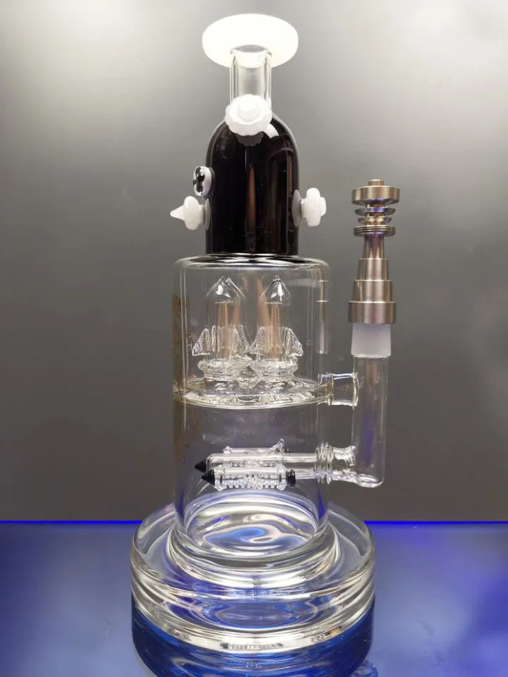 Bong en verre avec base épaisse fontaine perc recycleur plates-formes pétrolières bongs double fonction tuyau de brûleur à mazout en verre fumé plates-formes en verre capiteux motshopshop