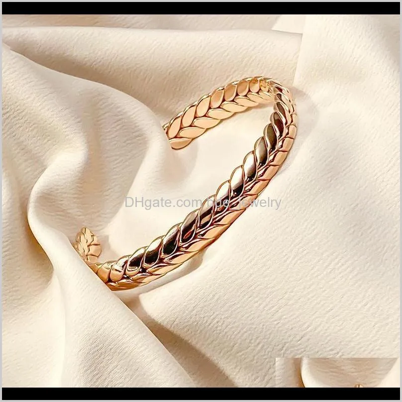 Pulseira de pulseira joalheria de joalheria de a￧o inoxid￡vel BACELETA DE BORBATEFEL para mulheres 304 Design de trigo Bohemian Aberto Ajust￡vel Rose Gold Black Color DR