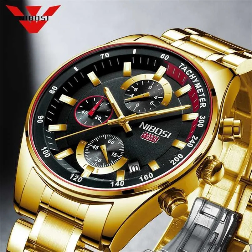 Nibosi Fashion Mens orologi Top Brand Brand Luxury Orologio al quarzo orologio Gold Men Waterproof Chronograph Relogio Masculino 211013