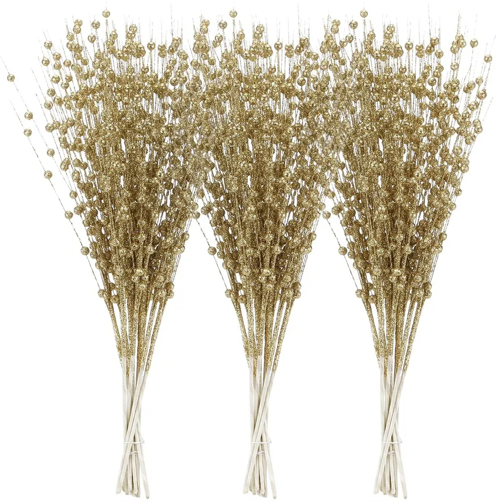 Nouveaux ornements de tige de baies artificielles à paillettes, bâtons de perles décoratives, brindilles scintillantes, pics, branches pour arbre de Noël, petit vase, vacances, mariage, fête 11,8 pouces