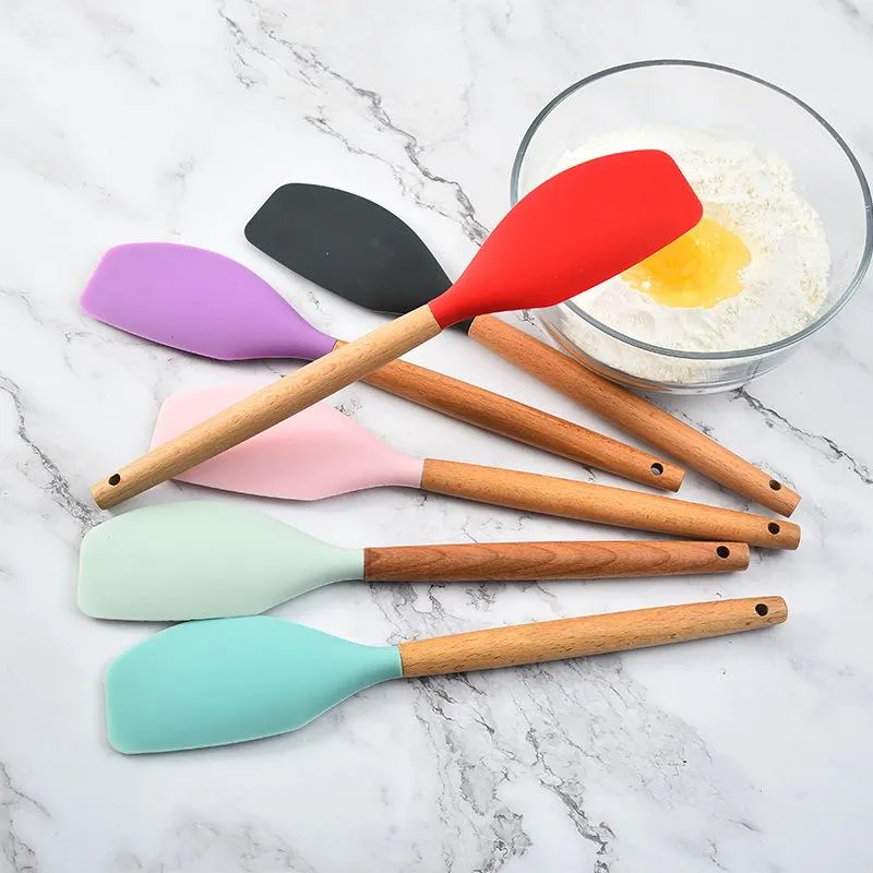 Non-Stick silicone spatula wooden handle kitchen high heat resistant spatulas for cooking baking mixing cookware kitchen accessories