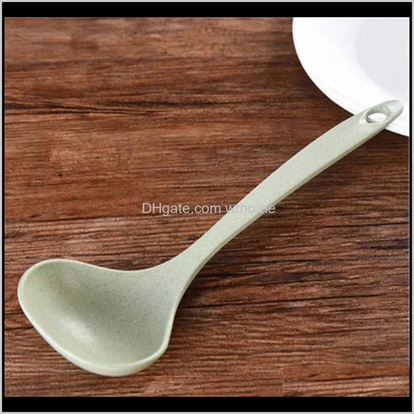 1pc 4 colors wheat straw soup spoon long handle rice ladle tableware meal dinner scoops kitchen tools