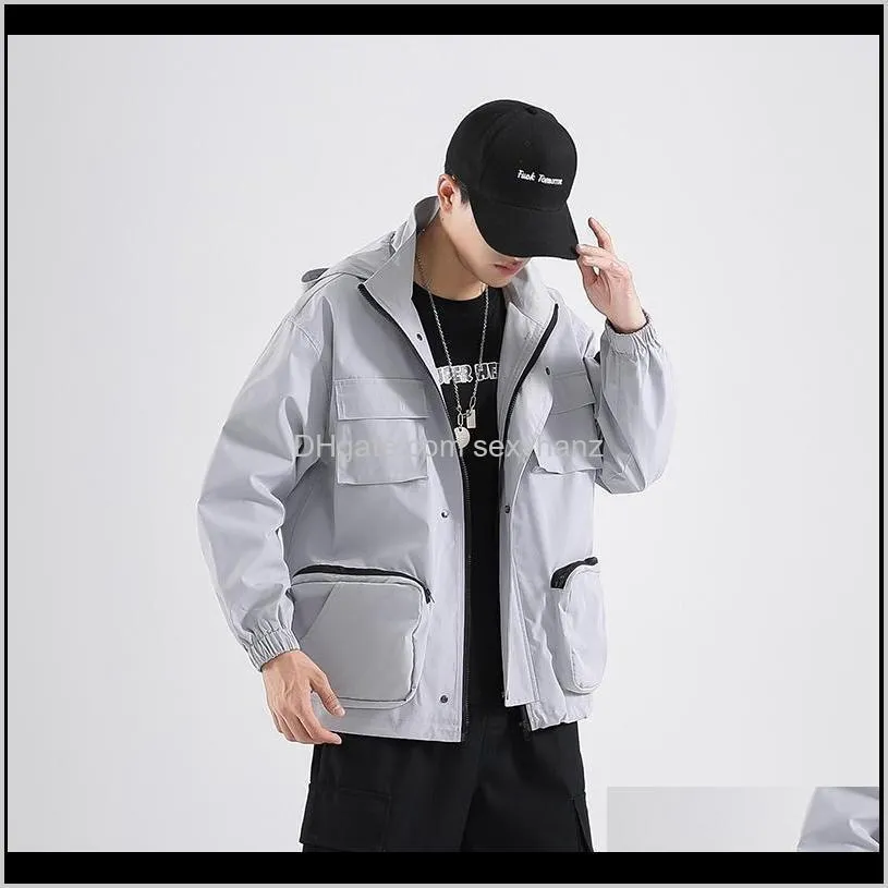 japanese top men`s jacket coat 2021 latest multi-pocket solid color jacket men`s clothing street loose casual cool