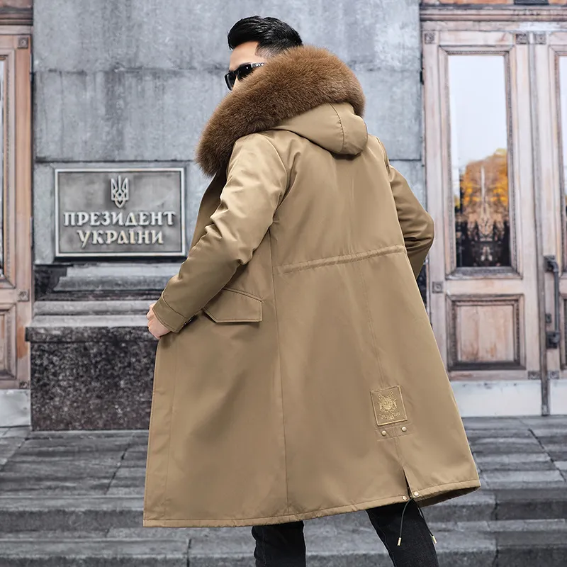 Mens Real Fox Fur Liner Winter Long Jacket With Mens Long Fur Coat