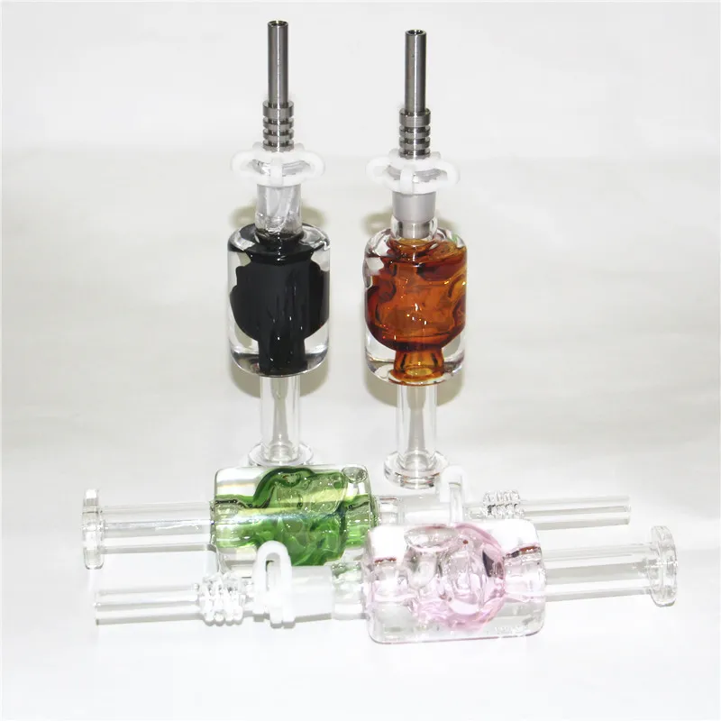 14 mm schedel nectar bong glazen buis waterpijp concentraat dab stro pijpen vloeibare glycerine in oliekoeling met roestvrijstalen stalen uiteinden of kwart tips en plastic clip