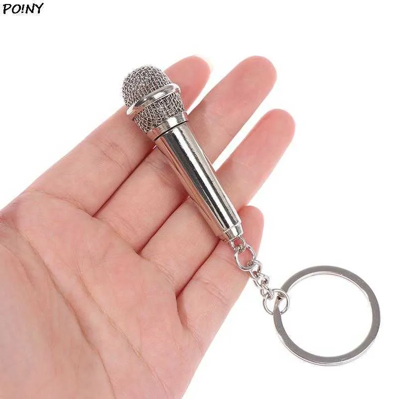 BNQL Microphone Keychain - Stainless Steel Singer Music Gift, Velvet Pouch, For Musicians & Karaoke Lovers