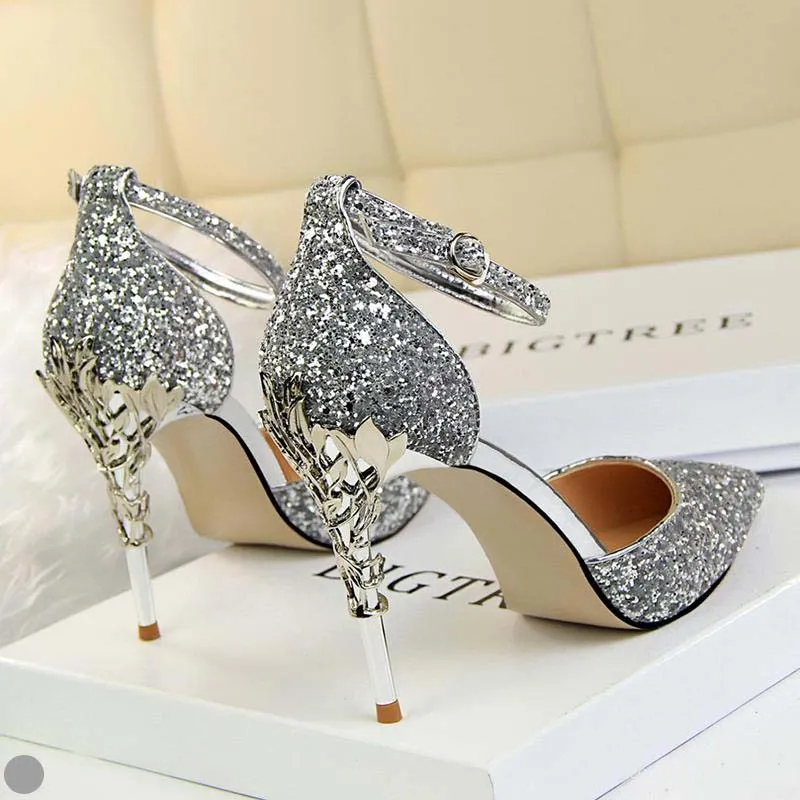 Sparkle Scarpe firmate da donna Comode scarpe da sposa da sposa Sandali con tacco alto per abiti da ballo da sera