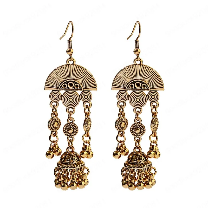 Classic Women's Sector Silver Color Dangle Earrings Pendant Bijoux Vintage Beaded Tassel Earring Ethnic Tribe Indian Jewelry