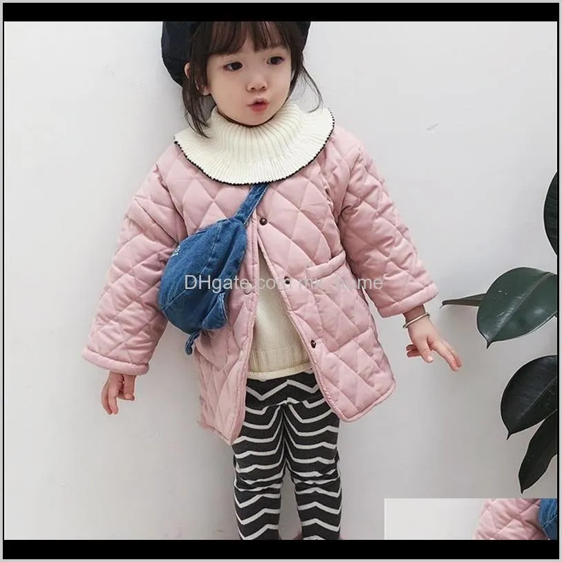 girls winter fashion polar fleece thicken single-breasted long coats with neckerchief kids warm long jackets outwear clothing 201102