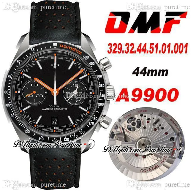 OMF A9900 Automatic Chronograph Mens Watch Moonwatch Black Dial Orange Hand 329.32.44.51.01.001 Leather Strap Super Edition Watches Puretime OM41