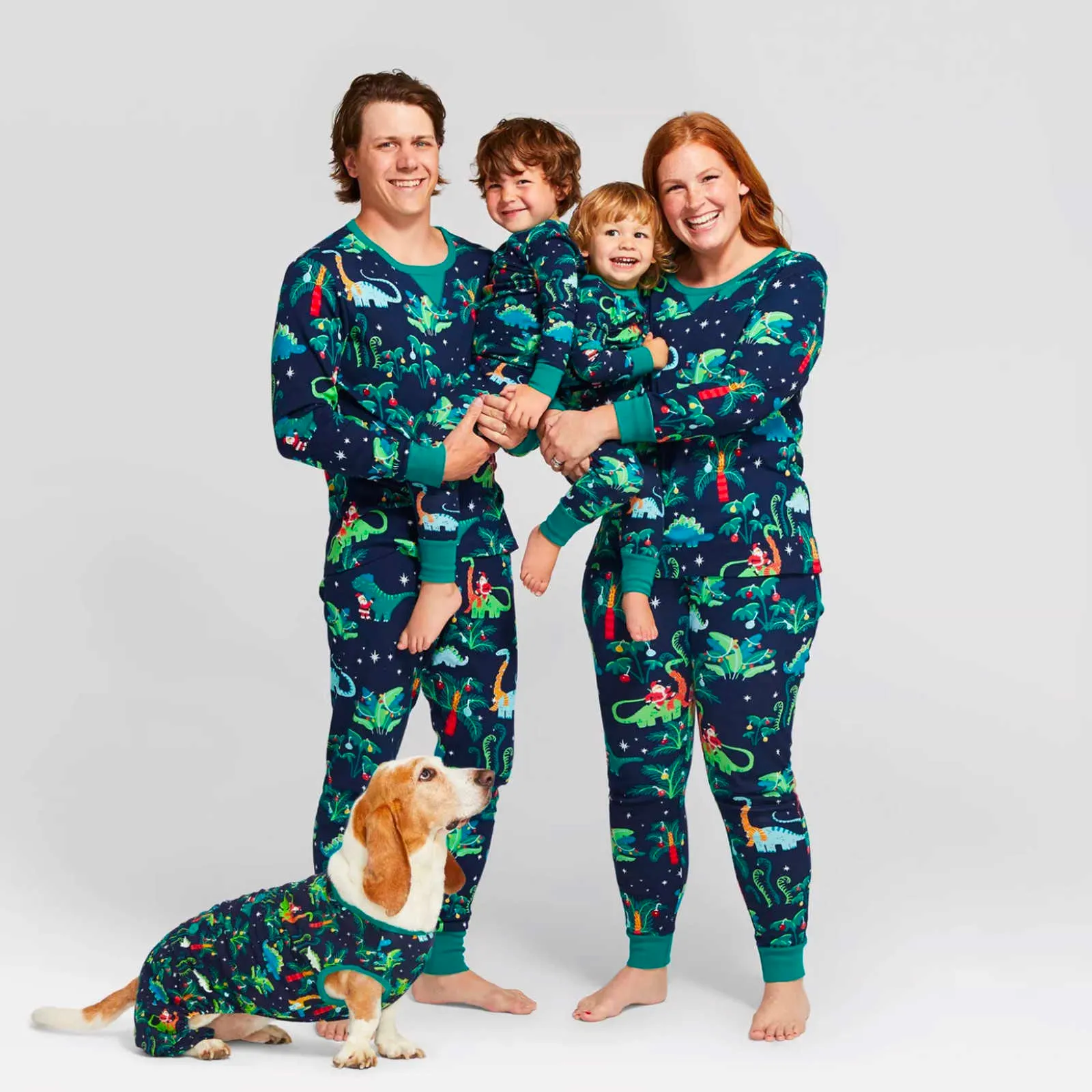 Dinozor Aile Noel Giysileri Pamuk Aile Noel Pijama Erkek Ve Kız Giysileri Köpek Giysileri ile Ebeveyn-Çocuk Pijama H1014