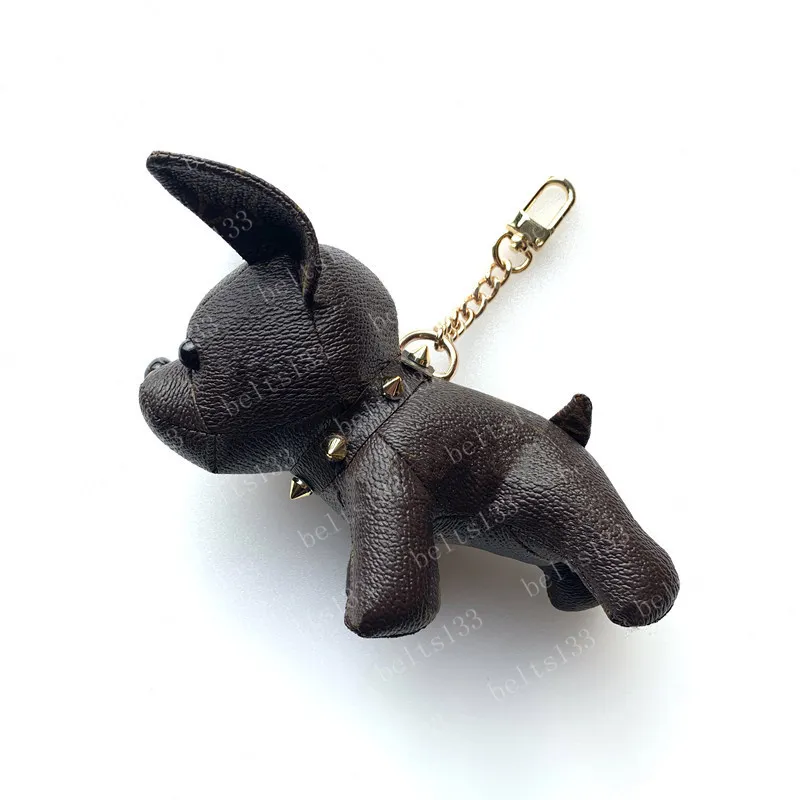 2022 Keychain Bulldog Key Chain brown flower leather men women handbags Bags Luggage Accessories Lovers Car Pendant 7 Colors with 2429