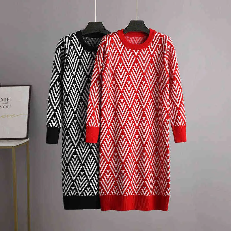 Jesień Dzianiny Czarna Długa Dress Elegancka 2021 Nowy Koreański Midi Długi Temperament Grube o Neck Knit Sweter Sukienka Kobiety Vestidos Y1204