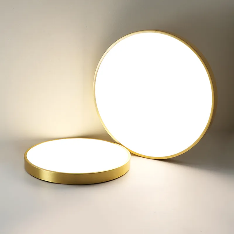 Luz de techo fina de cobre, moderna, minimalista, para dormitorio, pasillo, lámpara LED redonda