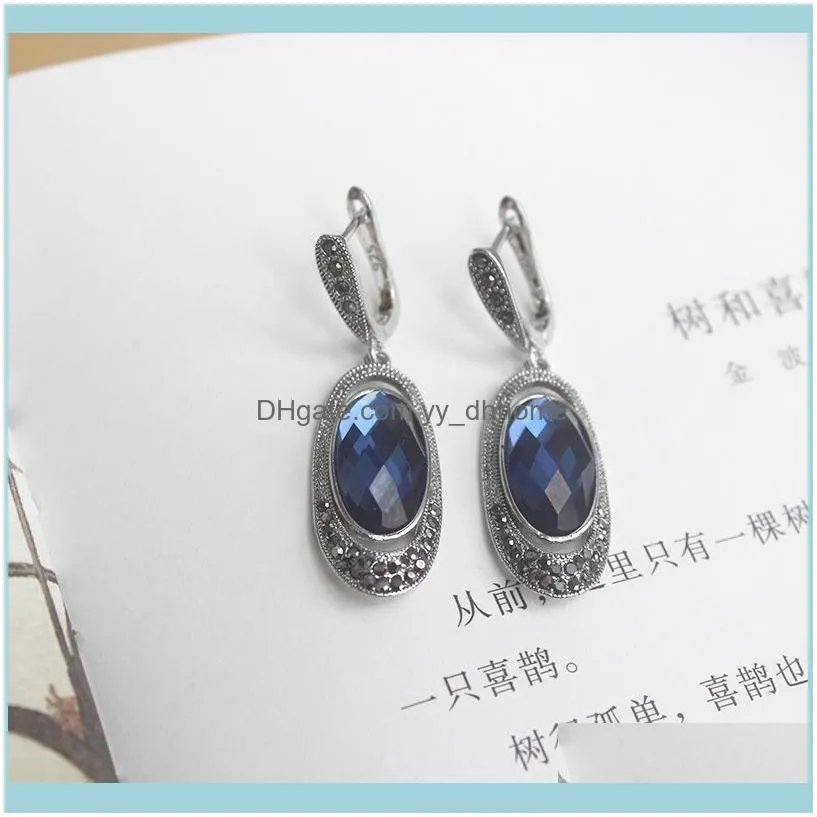 Earrings & Necklace Ajojewel Blue Crystal Jewelry Set Women Vintage Ring Sets Wholesale Beautiful Costume Gifts