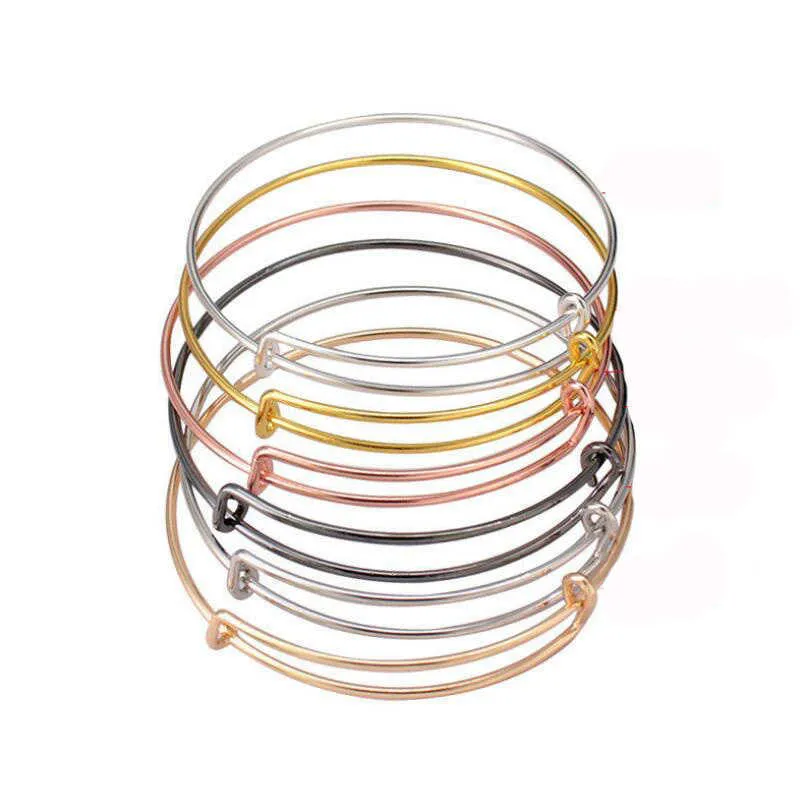 20pcs 65mm Gold/rhodium Plated Adjustable Wire Bracelets Expandable Wiring Bangle Bracelet for Women Children Diy Jewelry Gift Q0717