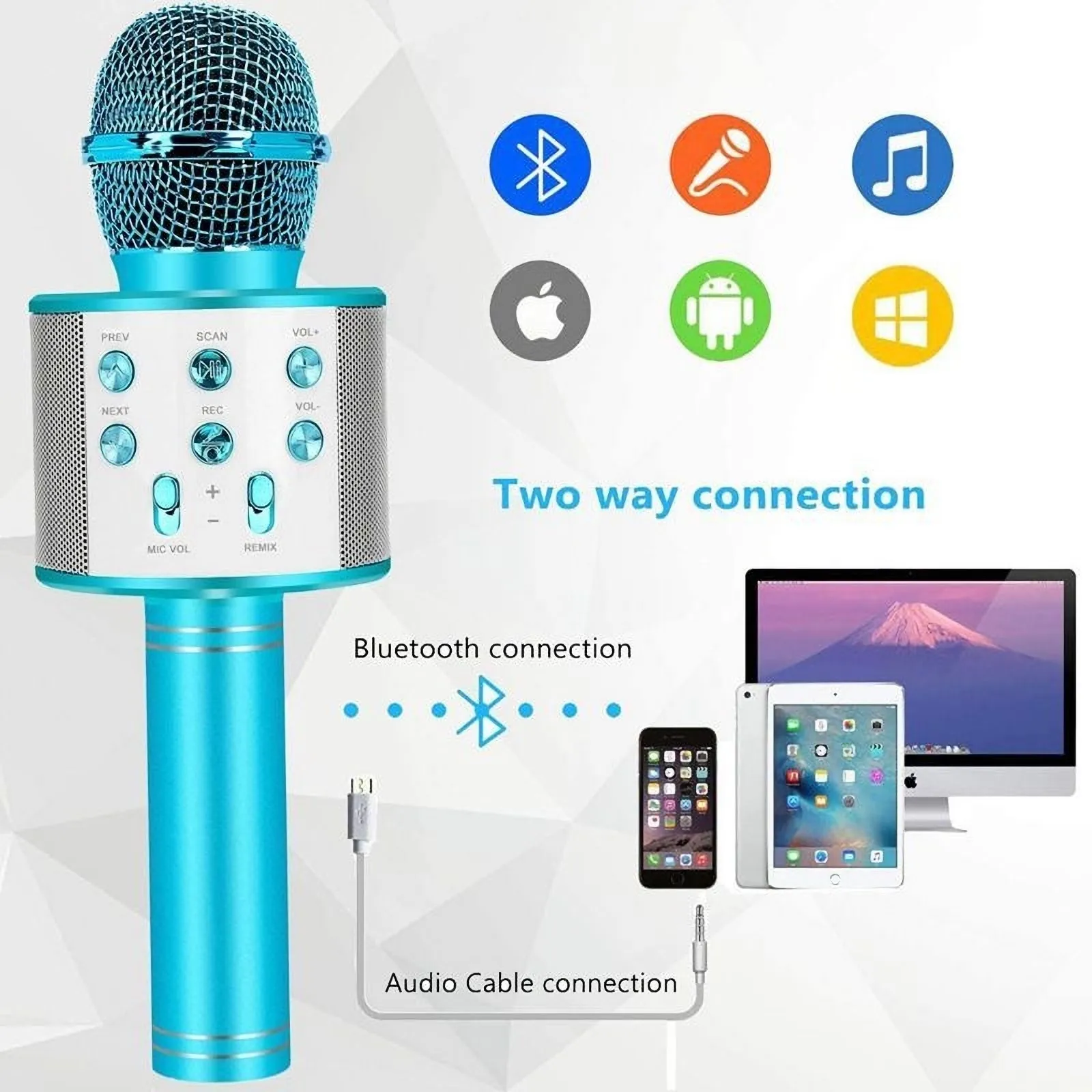 WS858ポータブルBluetooth Karaoke DJ Microphone Wireless Professional Speaker Home KTV Handheld Microphone