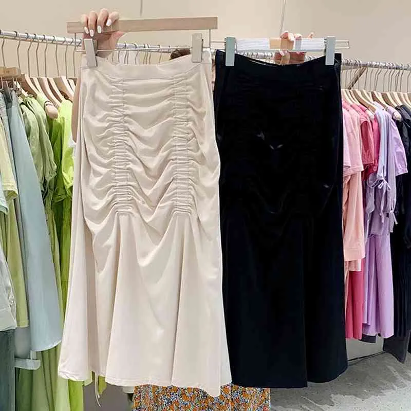 Koreanische Mode faltet Design Röcke Womens Temperament Slim Mujer Faldas Frühling Sommer Altersreduzieren Feminino Jupe 210514