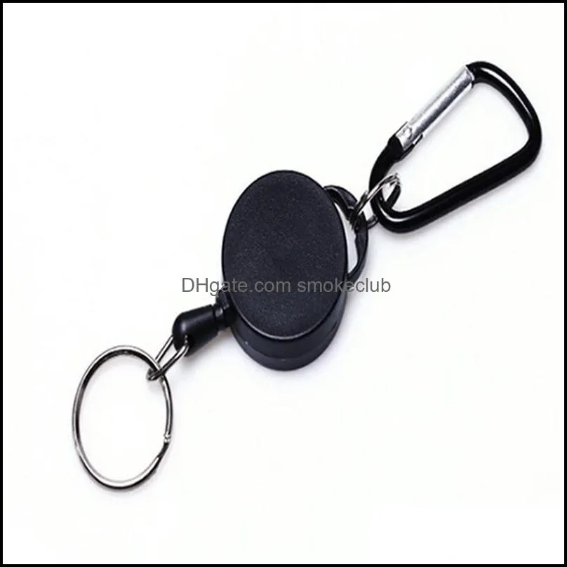 Retractable Key Chain Extendable Keychain Key Ring Outdoor Anti Lost Black Key Chain Plastic Circular Climbing Buckle Sea Shipping