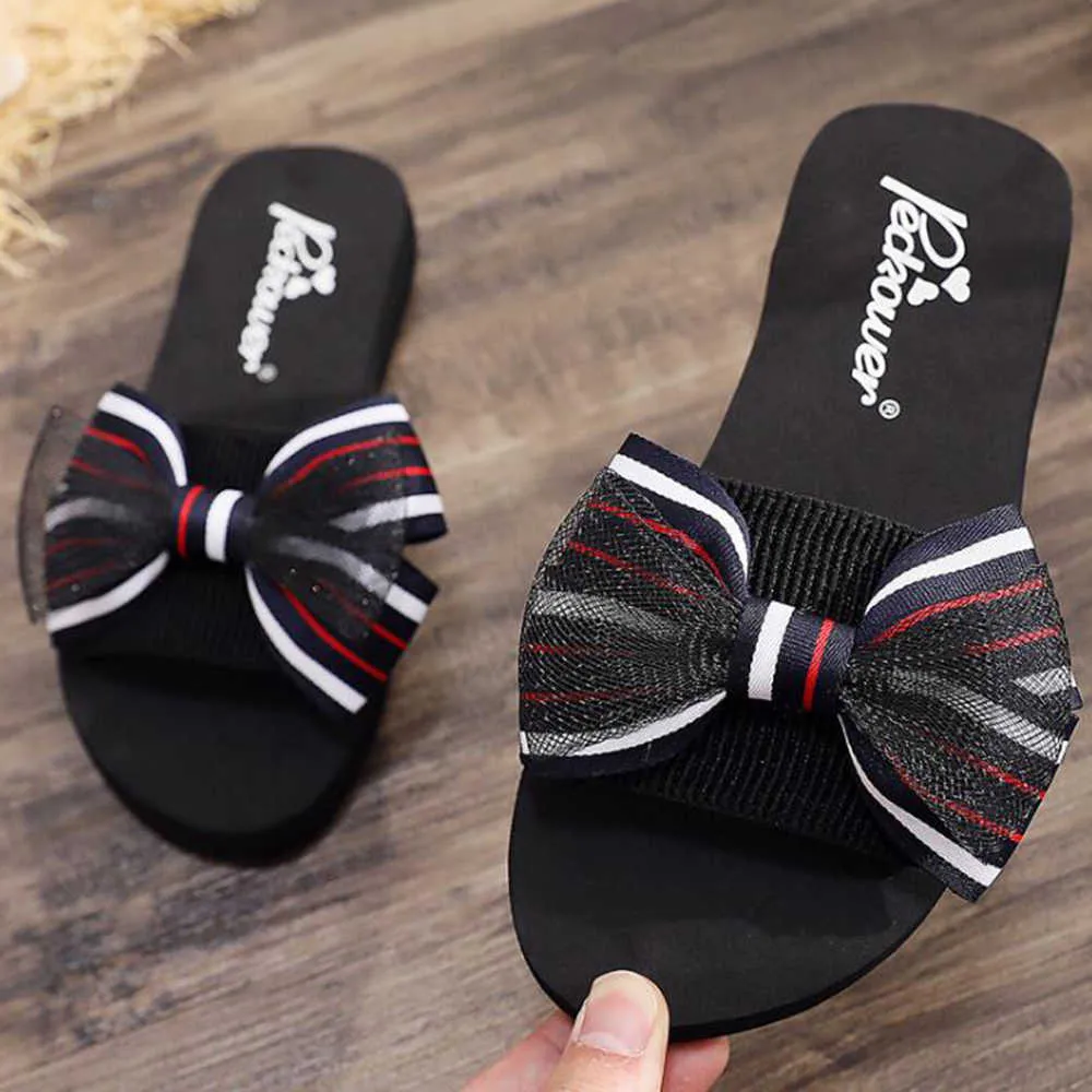 Children Slippers Girls Shoes Flat Korean Beach shoes Summer Sandals Flip Flops Non-slip Kids Indoor Home Bow sh270 210712