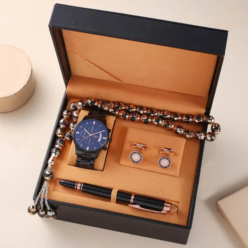 Armbanduhren 5pcs / set Herrenuhr Sets Luxus Business Quarzuhr Manschettenknöpfe Stift Armbanduhr Für Frauen Ehemann DAD