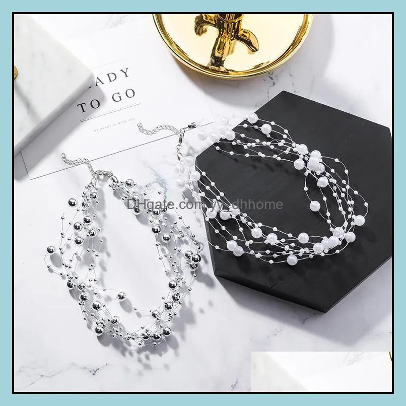 Chokers SHIFEEL 2021 Multi-layer Necklaces Collar Gypsophila String Pearl Fish Line Clavicle Chain Women`s Accessories