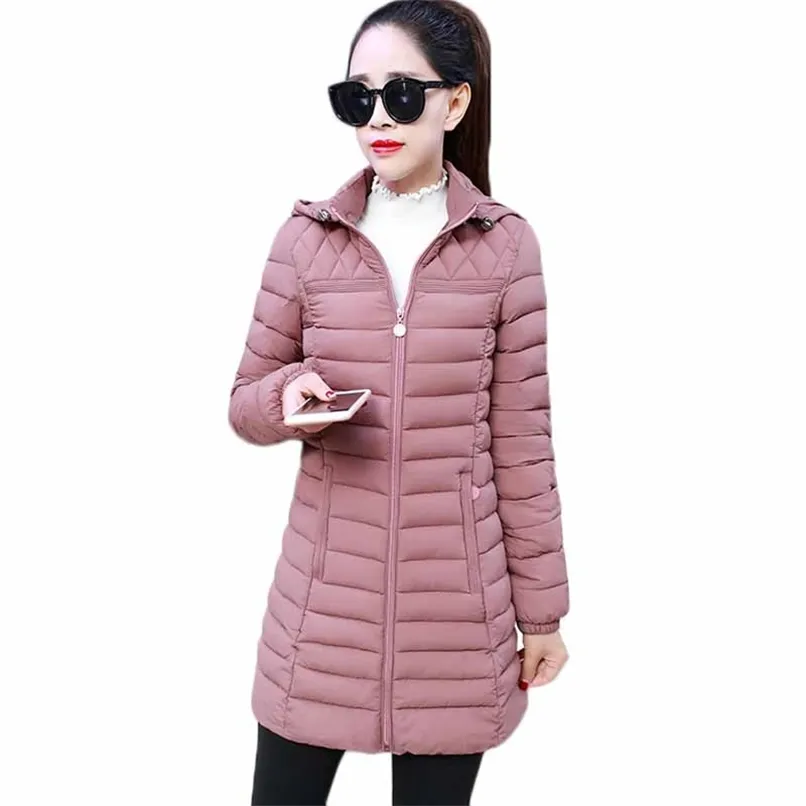 Herbst Winter Jacke Frauen Parka Mode Dünne Mit Kapuze Warme Mantel Baumwolle Gepolstert Plus Größe Dünne Damen Oberbekleidung 6XL 210913