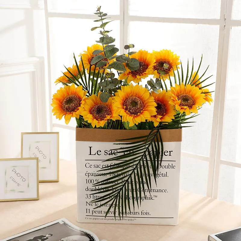 Decoratieve bloemen kransen gele zijden zonnebloem kunstmatige 10 tak/boeket voor thuiskantoor feest tuin el bruiloft decoratie